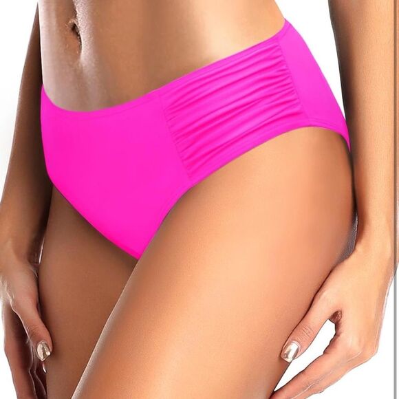 Tempt Me Women Bikini Bottoms Mid Waist Ruched Swim Bottom L NWT - Picture 6 of 10
